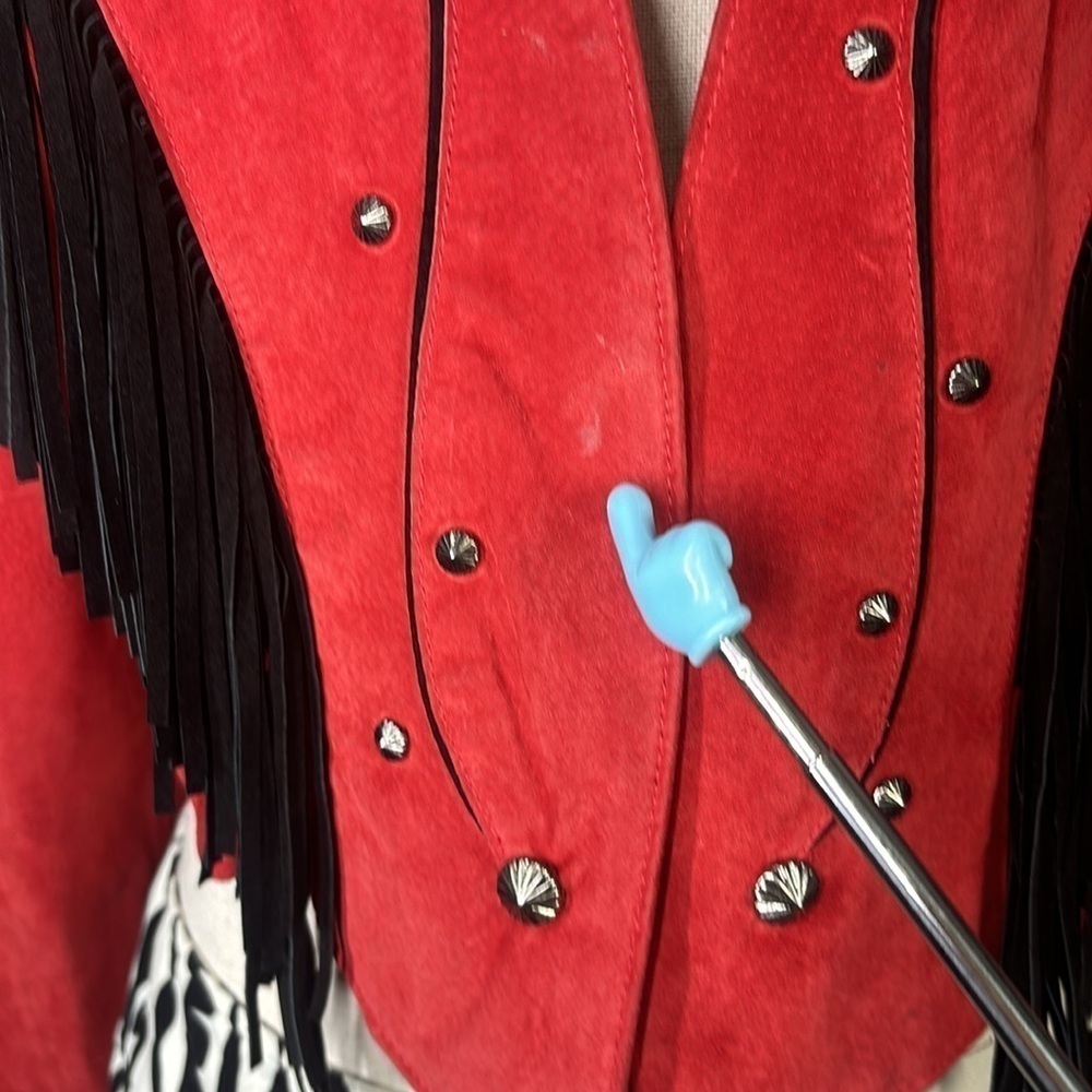 Tony Lama America red leather and suede fringe studded jacket vintage - Picture 6 of 16